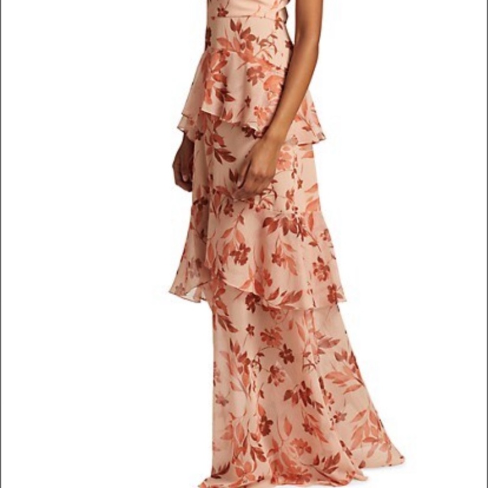 Saks 5th Avenue ML Monique Lhuillier Floral Chiffon Tiered Maxi Dress Si…